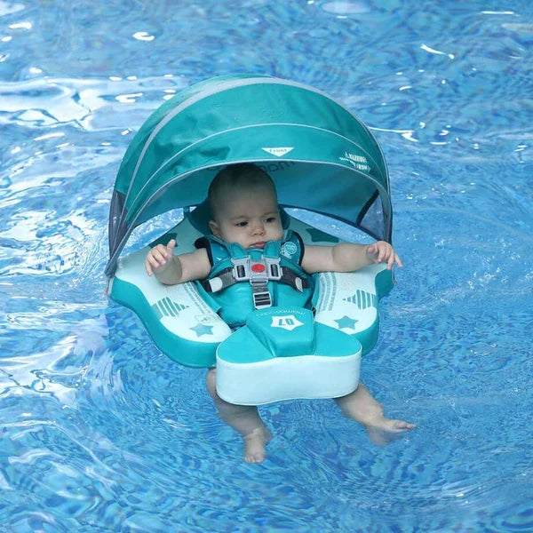 Baby in the Airplane toddler float with canopy in a pool