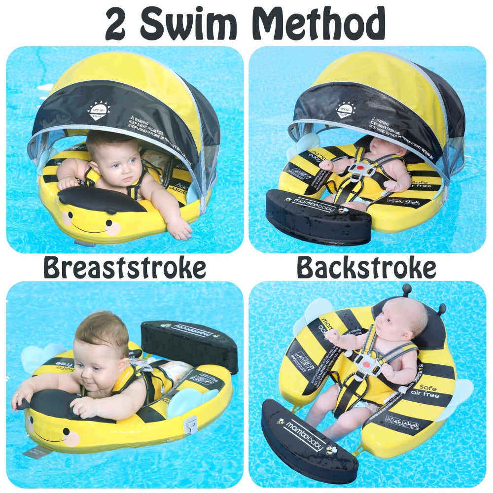 Removable UPF 50+ sun canopy on the Mambobaby Butterfly air-free baby float — view 4.