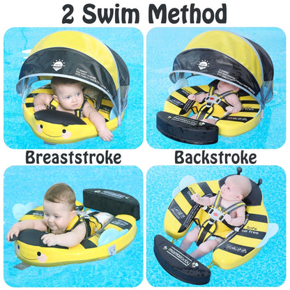Removable UPF 50+ sun canopy on the Mambobaby Butterfly air-free baby float — view 4.