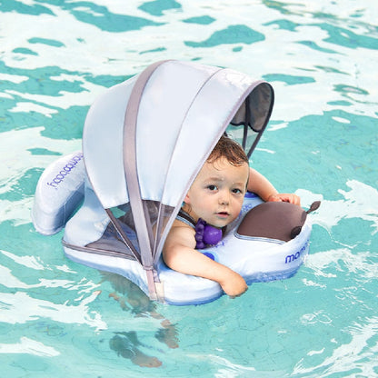 Removable UPF 50+ sun canopy on the Mambobaby Butterfly air-free baby float — view 2.