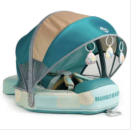 Mambobaby Seashell Travel in blue — air-free baby float with no pump and no valve.