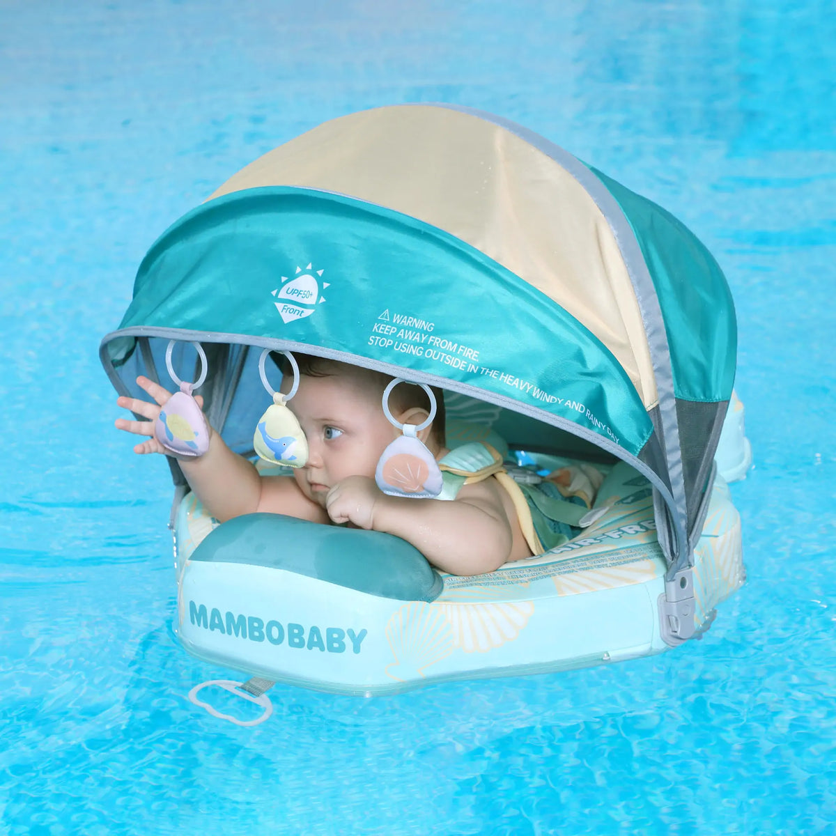 Mambobaby Seashell Travel in blue — air-free baby float with no pump and no valve — view 2.