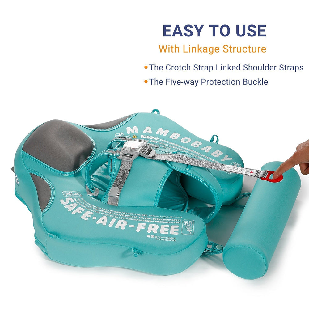 Close-up of the adjustable strap buckles and lock button on the Mambobaby Flamingo Edition — view 4.