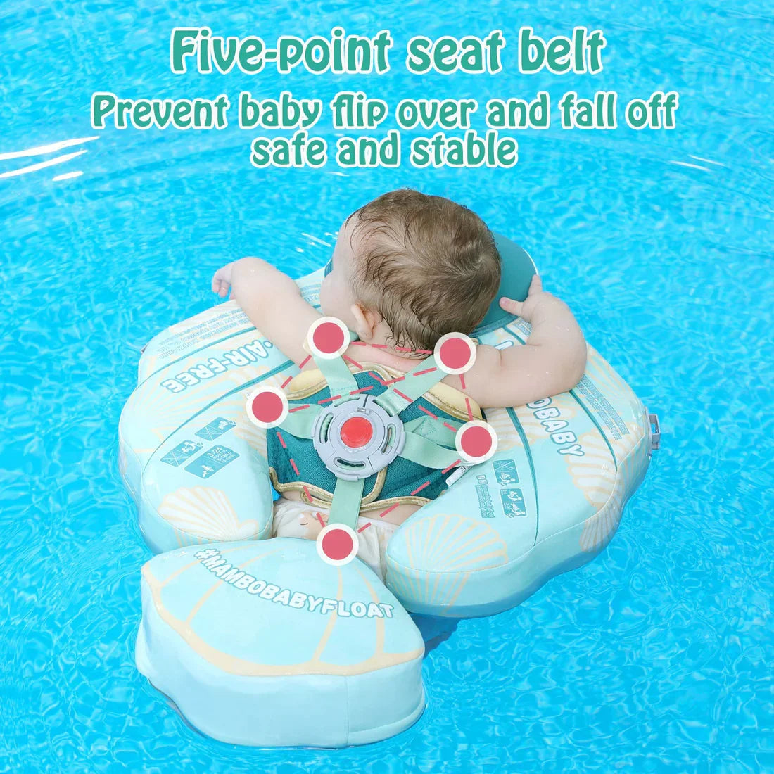 Close-up of the adjustable strap buckles and lock button on the Mambobaby Seashell Travel.