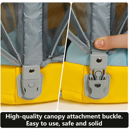 Visual guide showing how to lock and unlock the Mambobaby™ Bee Float strap system.