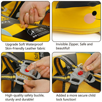 Close-up of the lock and unlock button on the Mambobaby™ Bee Float strap system.