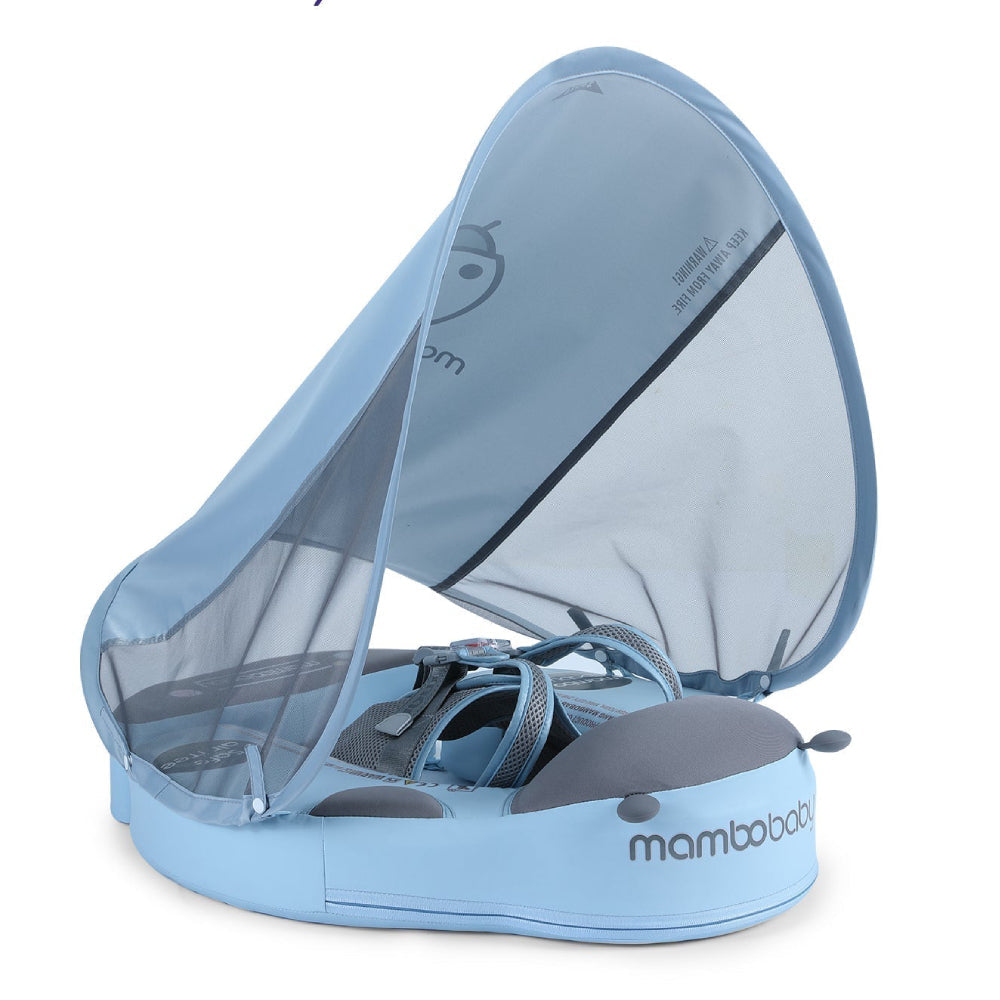 Mambobaby Ladybug in blue — air-free baby float with no pump and no valve.