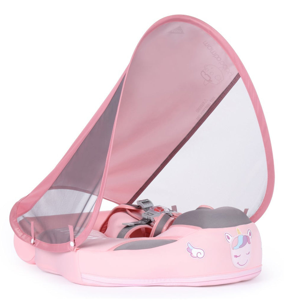Mambobaby Unicorn in pink — air-free baby float with no pump and no valve.