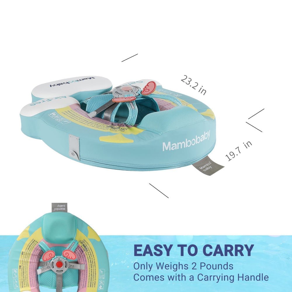 Size and weight guide for the Mambobaby Rainbow air-free baby float.