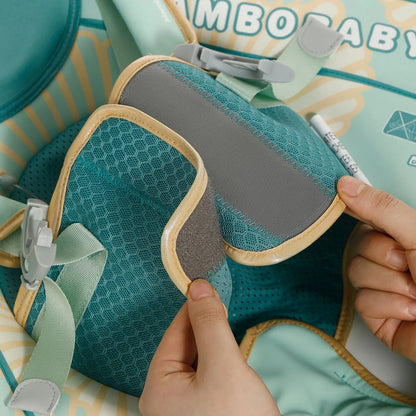 Close-up of the adjustable strap buckles and lock button on the Mambobaby Seashell Travel — view 4.