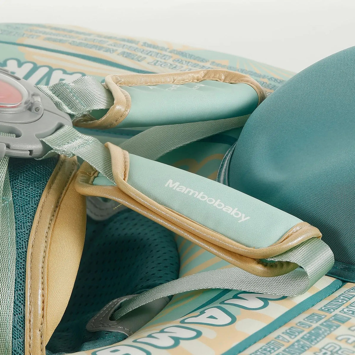 Close-up of the adjustable strap buckles and lock button on the Mambobaby Seashell Travel — view 5.