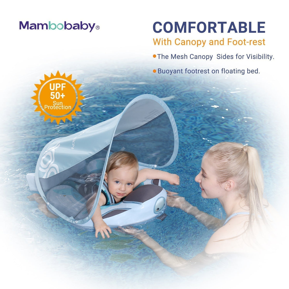 The Mambobaby™ Turtle Float with UPF 50+ sunshade canopy.